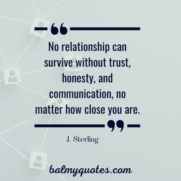 “No relationship can survive without trust, honesty, and communication, no matter how close you are.” - J. Sterling