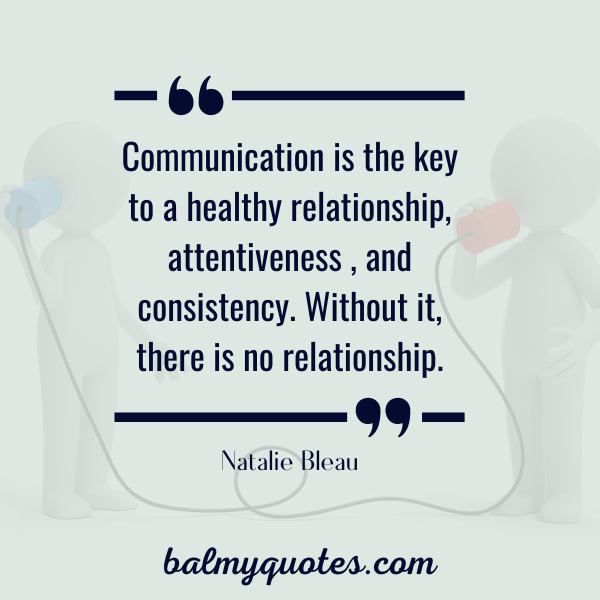 “Communication is the key to a healthy relationship, attentiveness , and consistency. Without it, there is no relationship.” - Natalie Bleau
