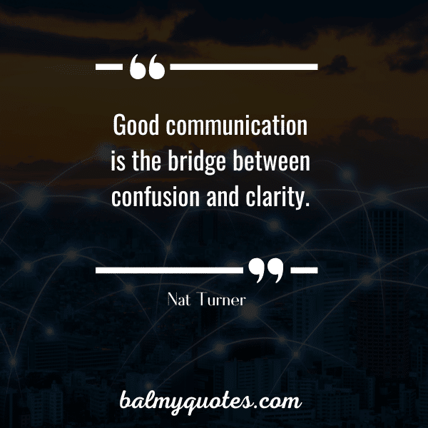 “Good communication is the bridge between confusion and clarity.” - Nat Turner